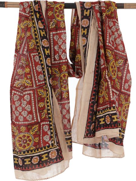 Blockdruck Sarong in Rot-Beige