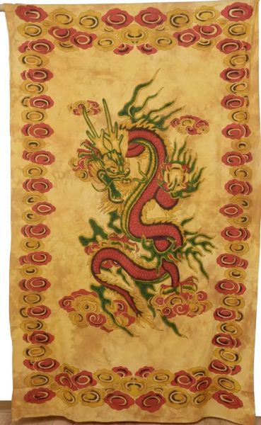 Drachen grosse Tagesdecke Wandbehang Wandtuch Gelb
