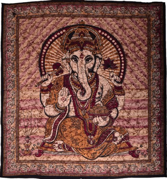 Ganesha Marblebatik Wandtuch handcoloriert